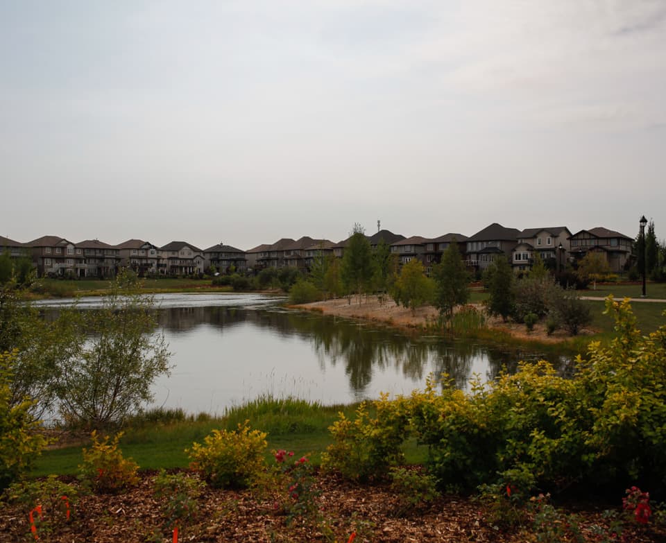 Ambleside stormwater pond with landscaped pathways